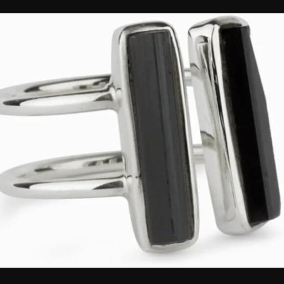 Black Tourmaline Gemstone Thumb or Stacking Ring 925 Sterling Silver Handmade NW - Picture 3 of 4